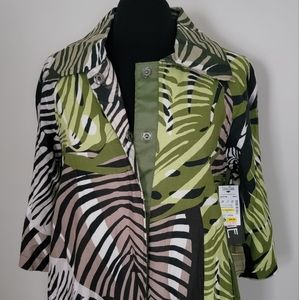 NWT Talie Palm & Zebra Print 3/4 Sleeve Long Linen Coat